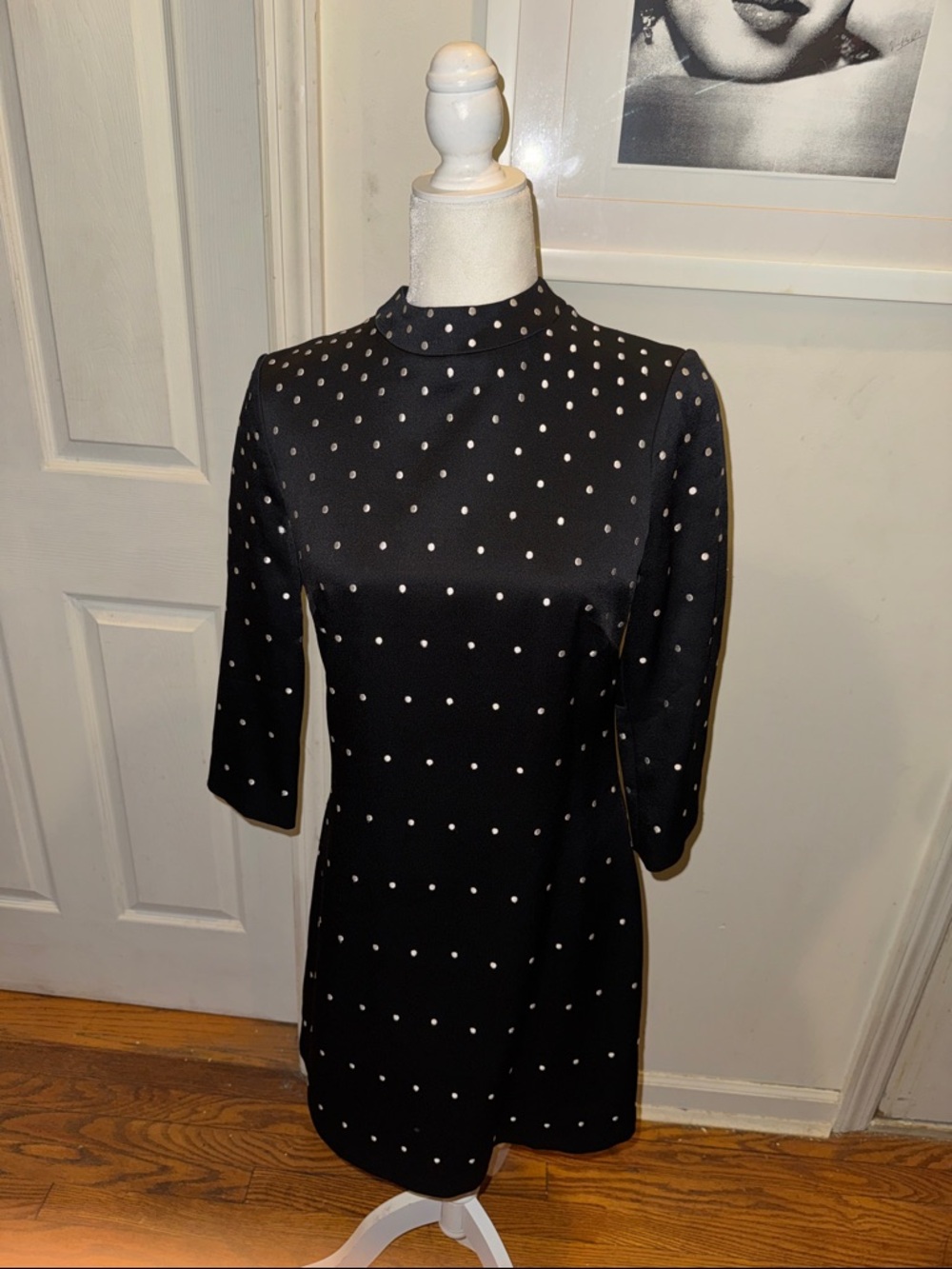 Tocca Black Mini Dress with White Polka Dots